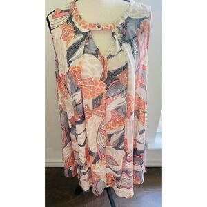 Umgee Floral Sleeveles Tunic Dress Size M Keyhole Neck Style #R7298 Size XL